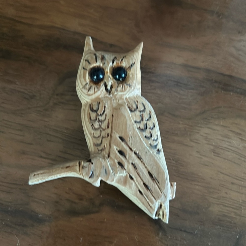 Vintage Wooden Owl Brooch